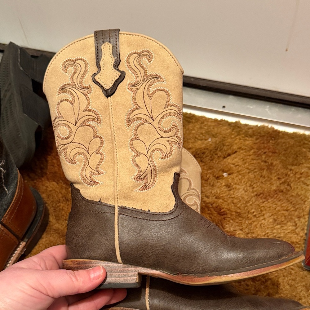 Roper Two-Tone Tan and Brown Kids Cowboy Boots